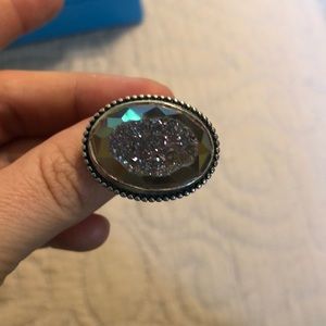 Druzy Quarts rainbow geode 925 ring